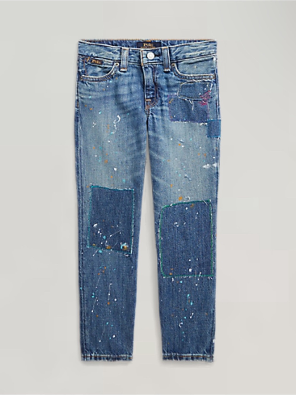 NWT POLO RALPH LAUREN Kids Paint-Print Astor Slim Boyfriend Jean | Blue $135 6X